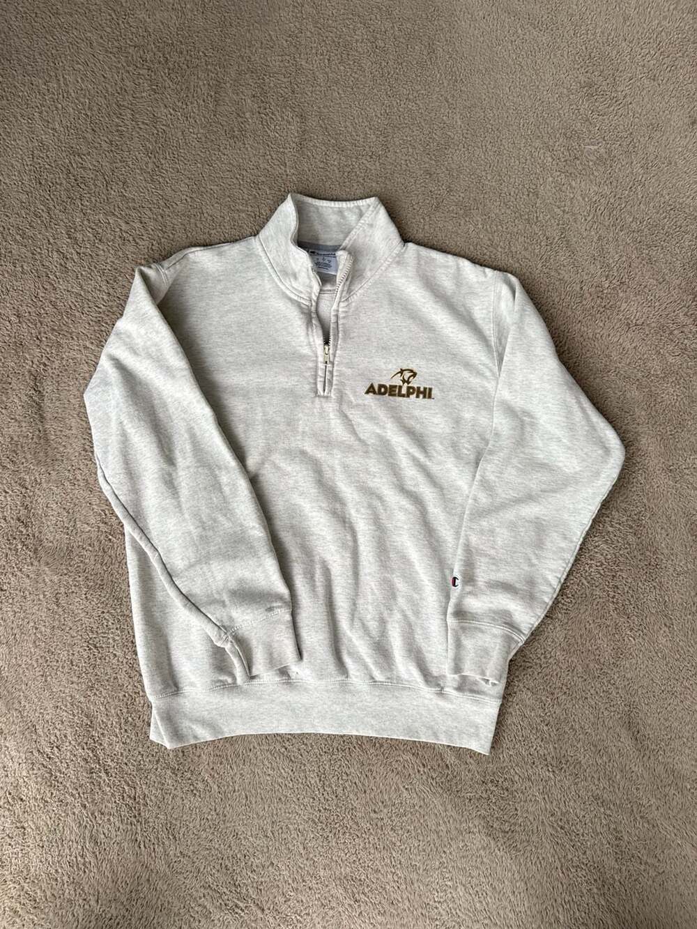 Champion Adelphi University 1/4 Zip Sweatshirt Size L Gray